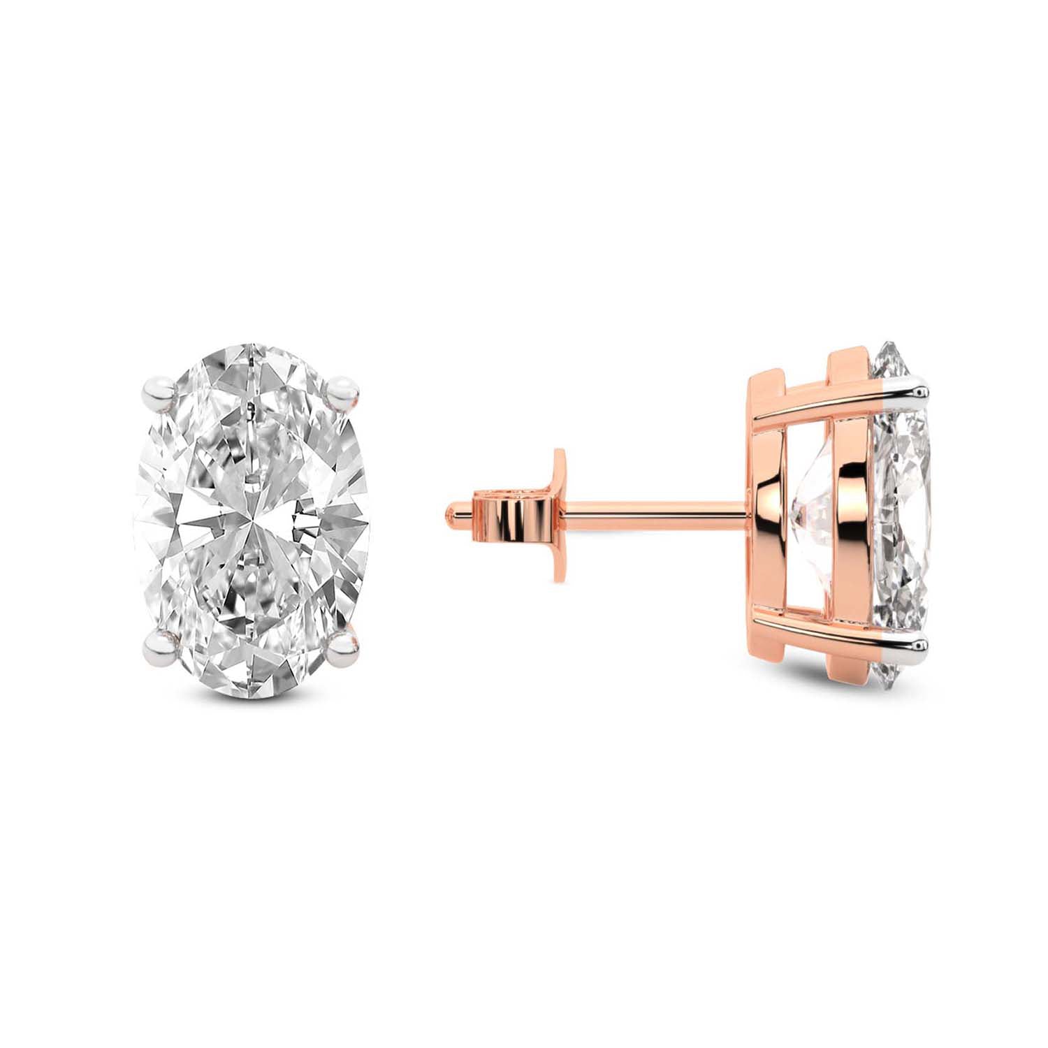 Oval Cut Lab Grown Diamond Stud Earrings in Rose Gold