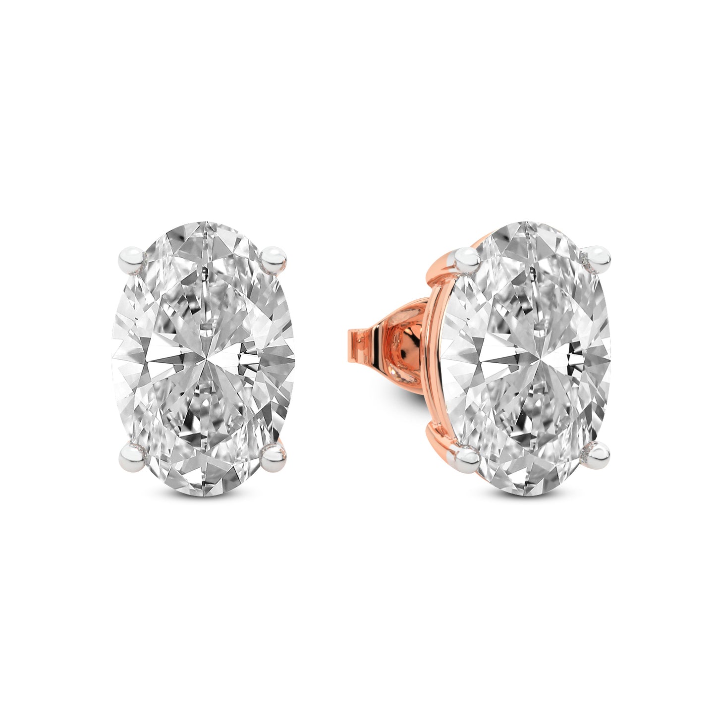Oval Cut Lab Grown Diamond Stud Earrings in Rose Gold