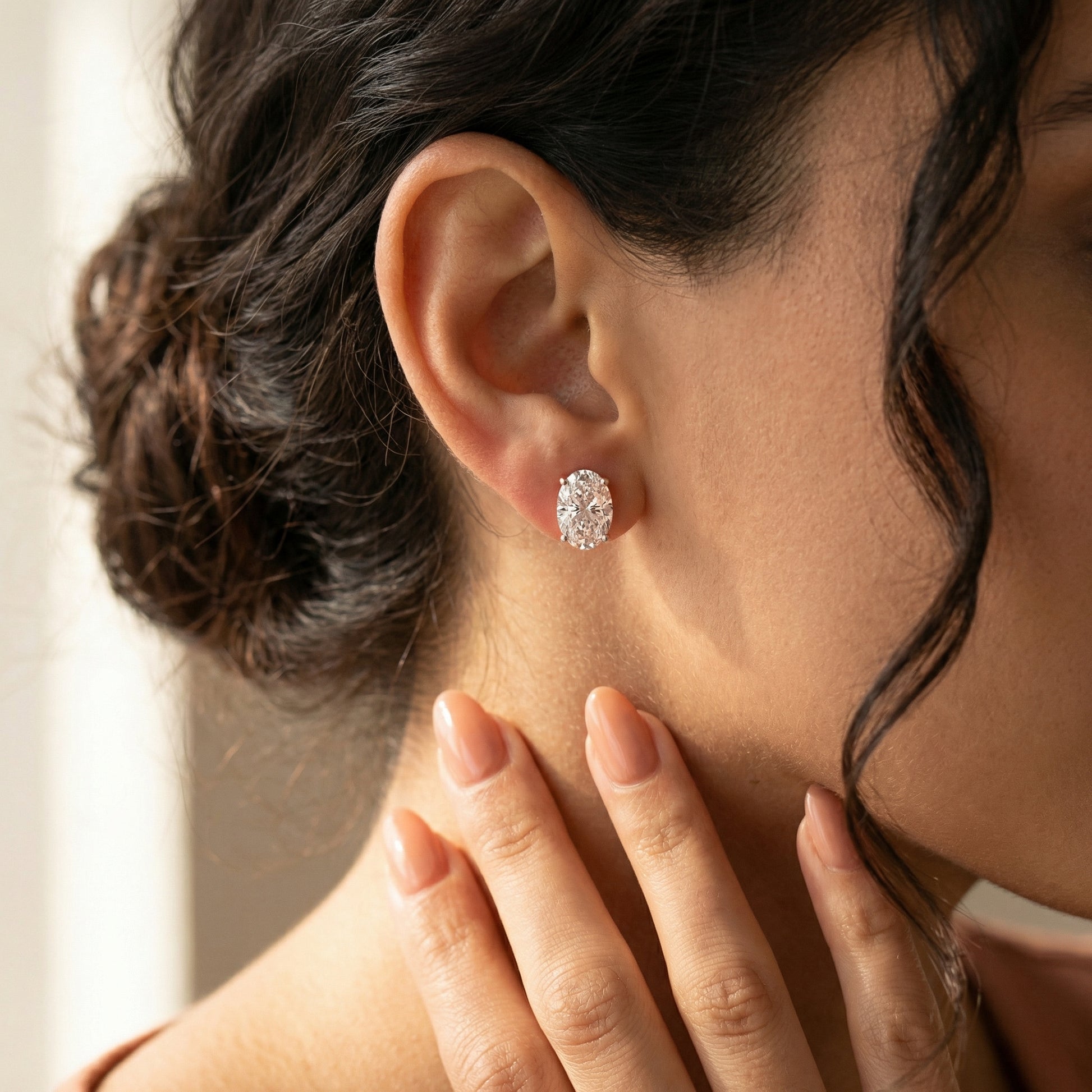 Oval Cut Lab Grown Diamond Stud Earrings in Rose Gold