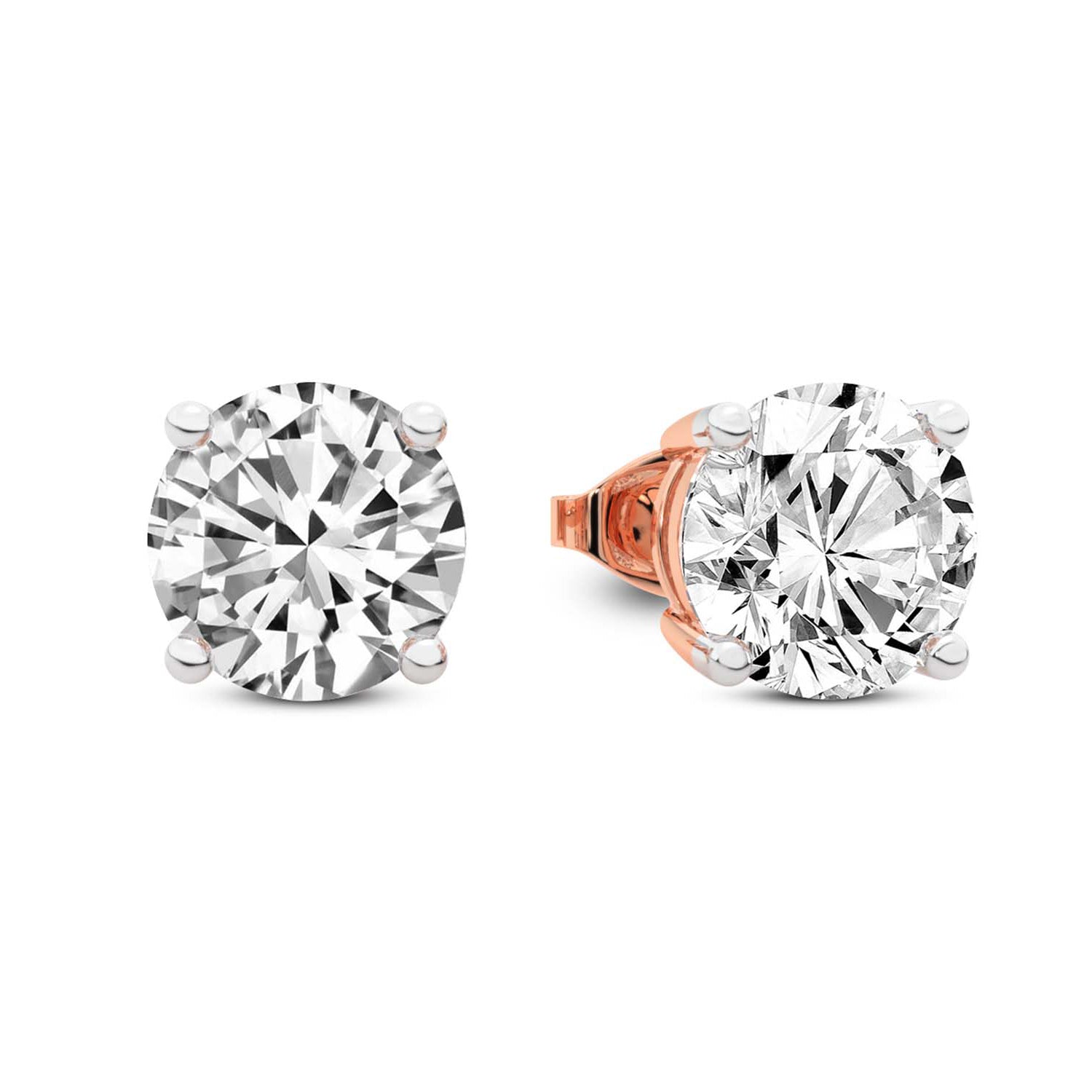 Round Cut Lab Grown Diamond Stud Earrings in Rose Gold Basket Setting