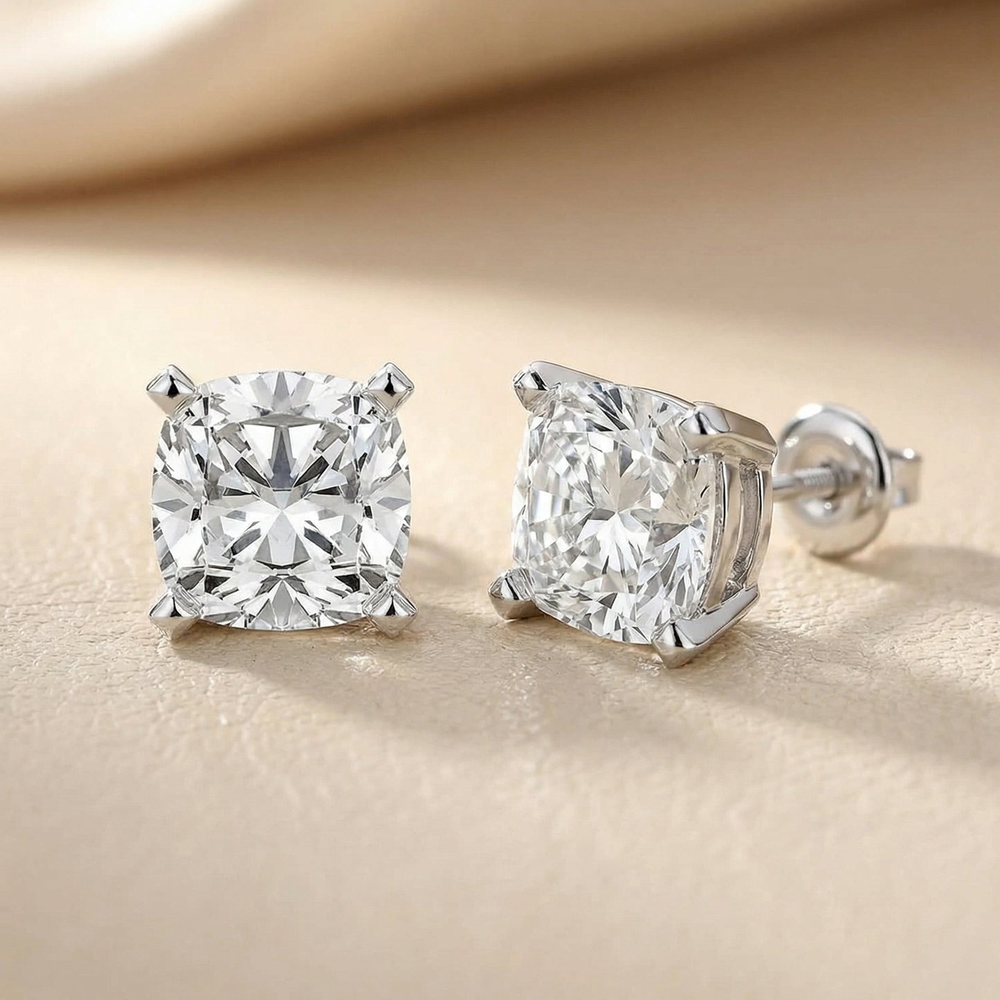 Cushion Cut Lab Grown Diamond Stud Earrings in White Gold