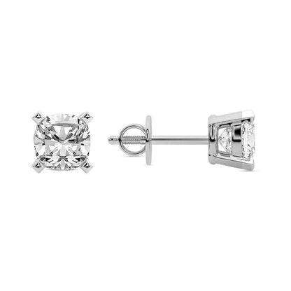 Platinum Cushion Cut Lab Grown Diamond Stud Earrings Side Profile