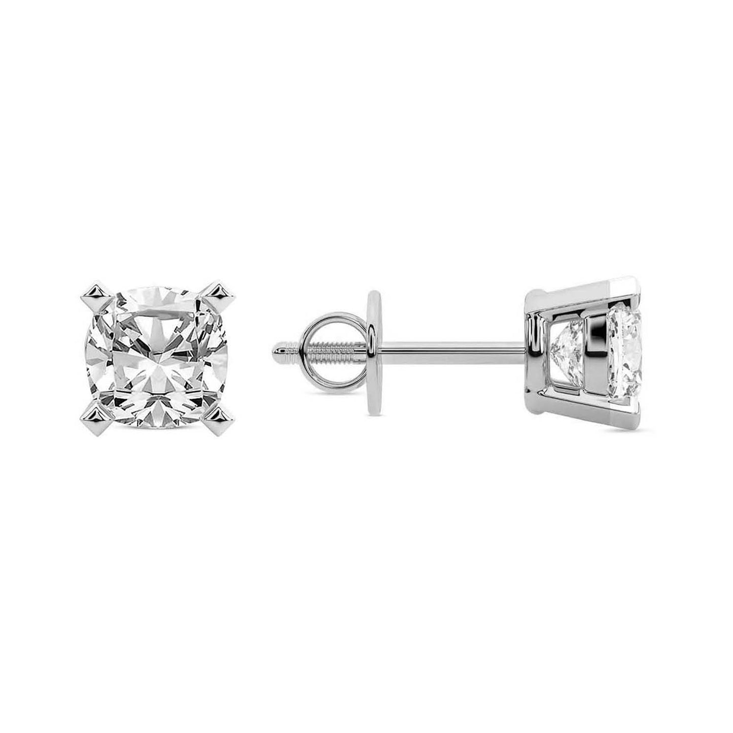 Cushion Cut Lab Grown Diamond Stud Earrings in Silver Front View