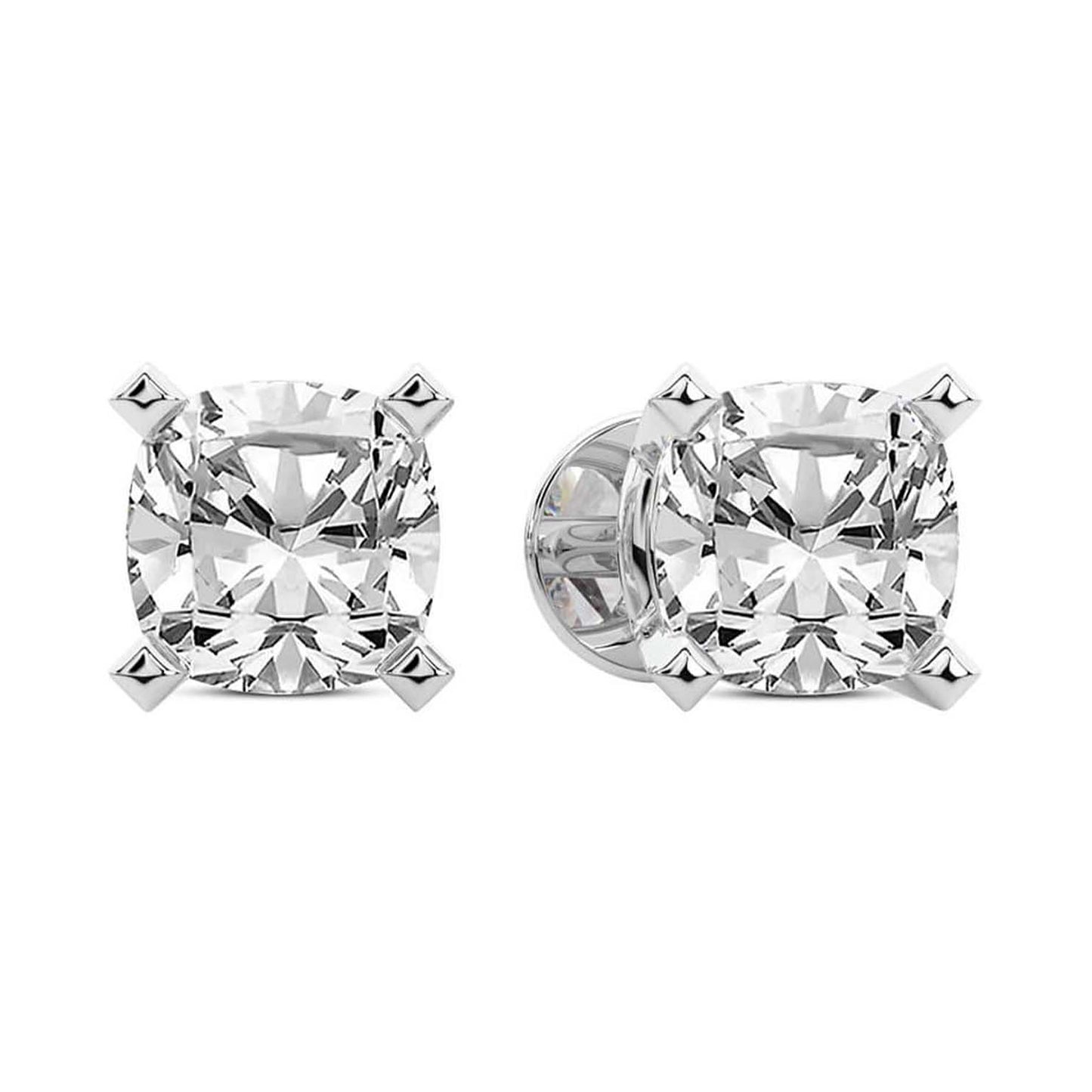 Cushion Cut Lab Grown Diamond Stud Earrings in White Gold