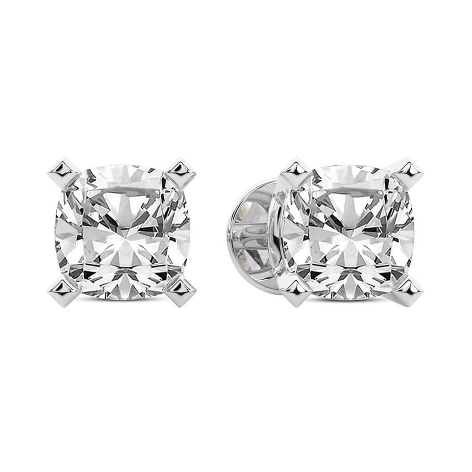 Cushion Cut Lab Grown Diamond Stud Earrings in White Gold