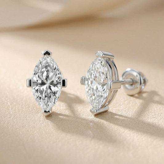 Marquise Cut Lab Grown Diamond Stud Earrings in Platinum