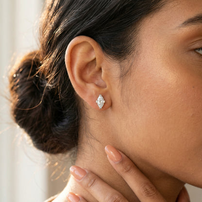 Marquise Cut Lab Grown Diamond Stud Earrings in Silver