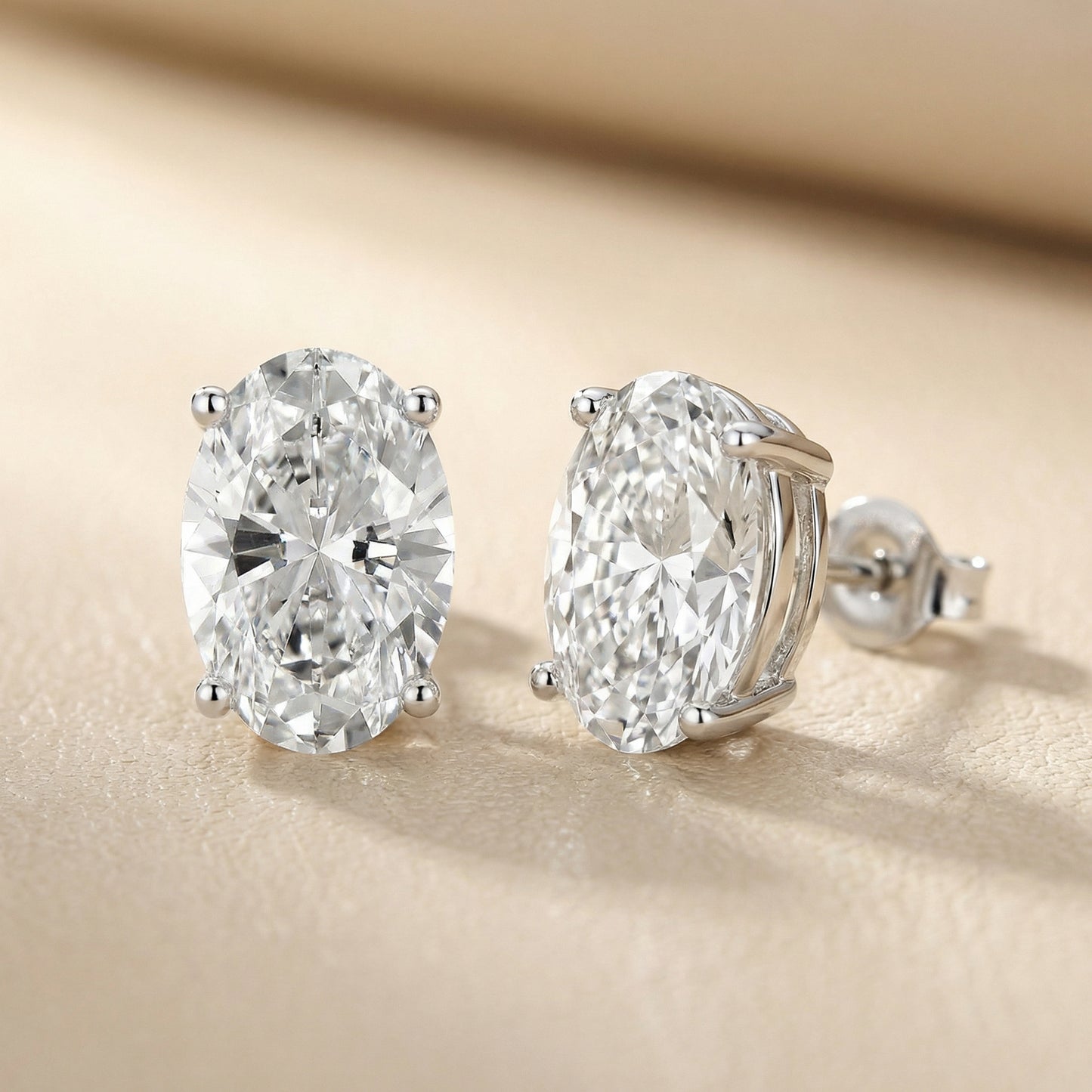 Oval Cut Lab Grown Diamond Stud Earrings in White Gold