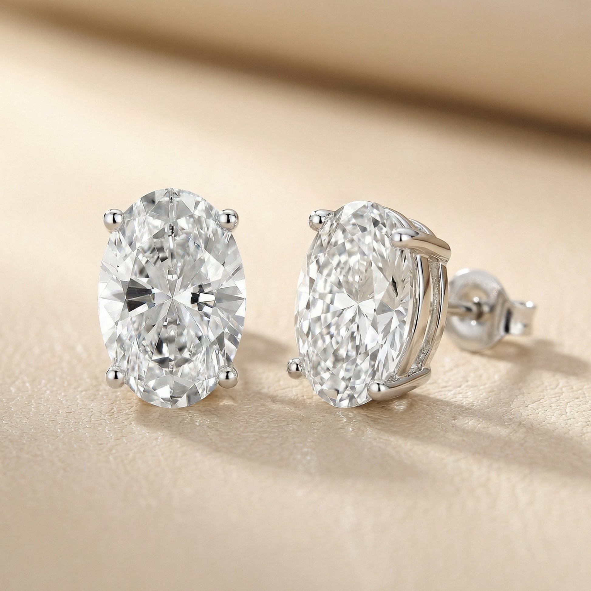 Oval Cut Lab Grown Diamond Stud Earrings in White Gold