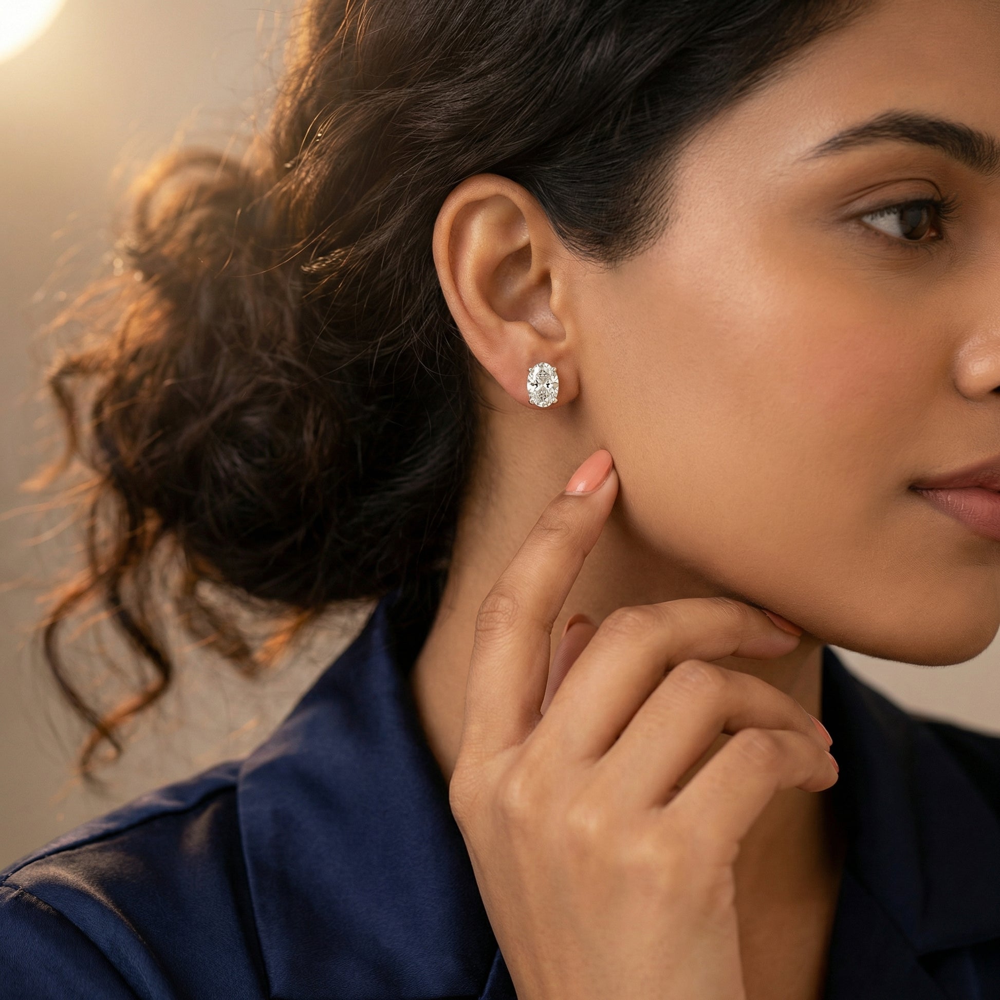 Oval Cut Lab Grown Diamond Stud Earrings in Platinum