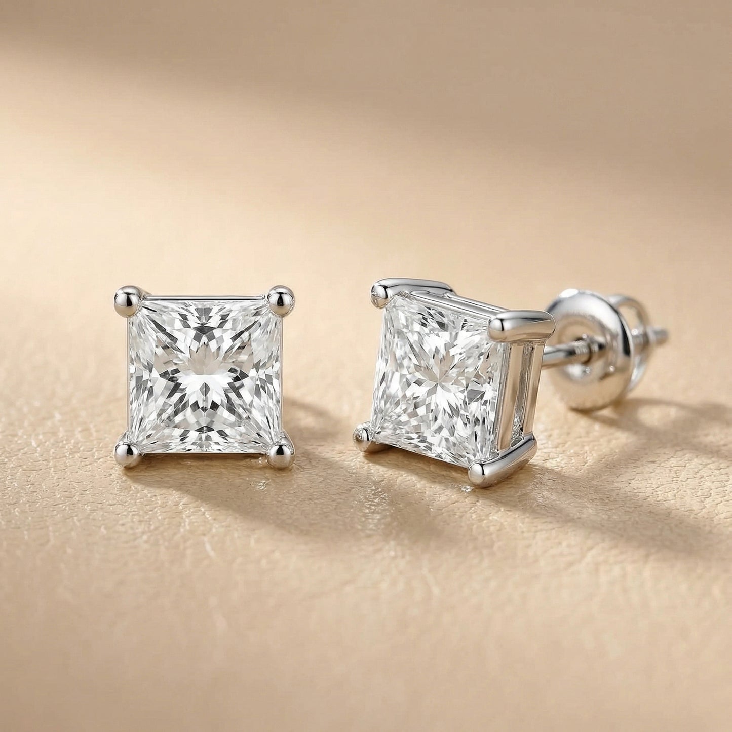 Princess Cut Lab Grown Diamond Stud Earrings in White Gold