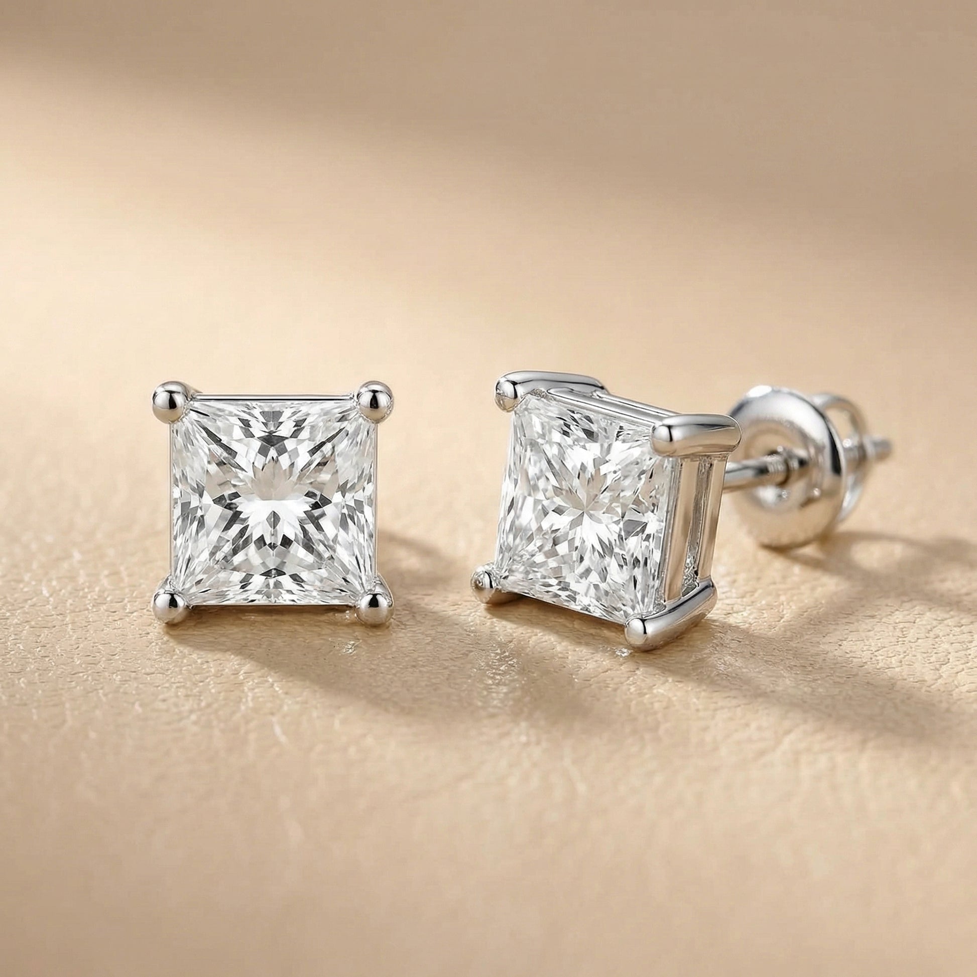 Princess Cut Lab Grown Diamond Stud Earrings in Platinum