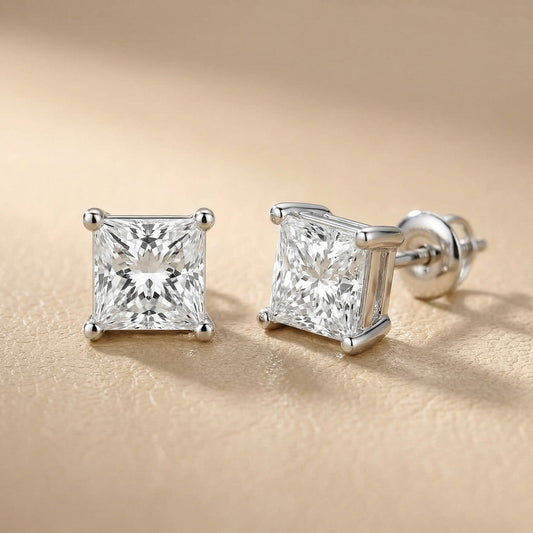 Princess Cut Lab Grown Diamond Stud Earrings in Silver