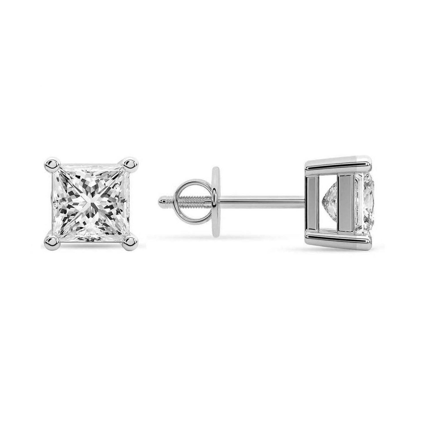 Princess Cut Lab Grown Diamond Stud Earrings in White Gold