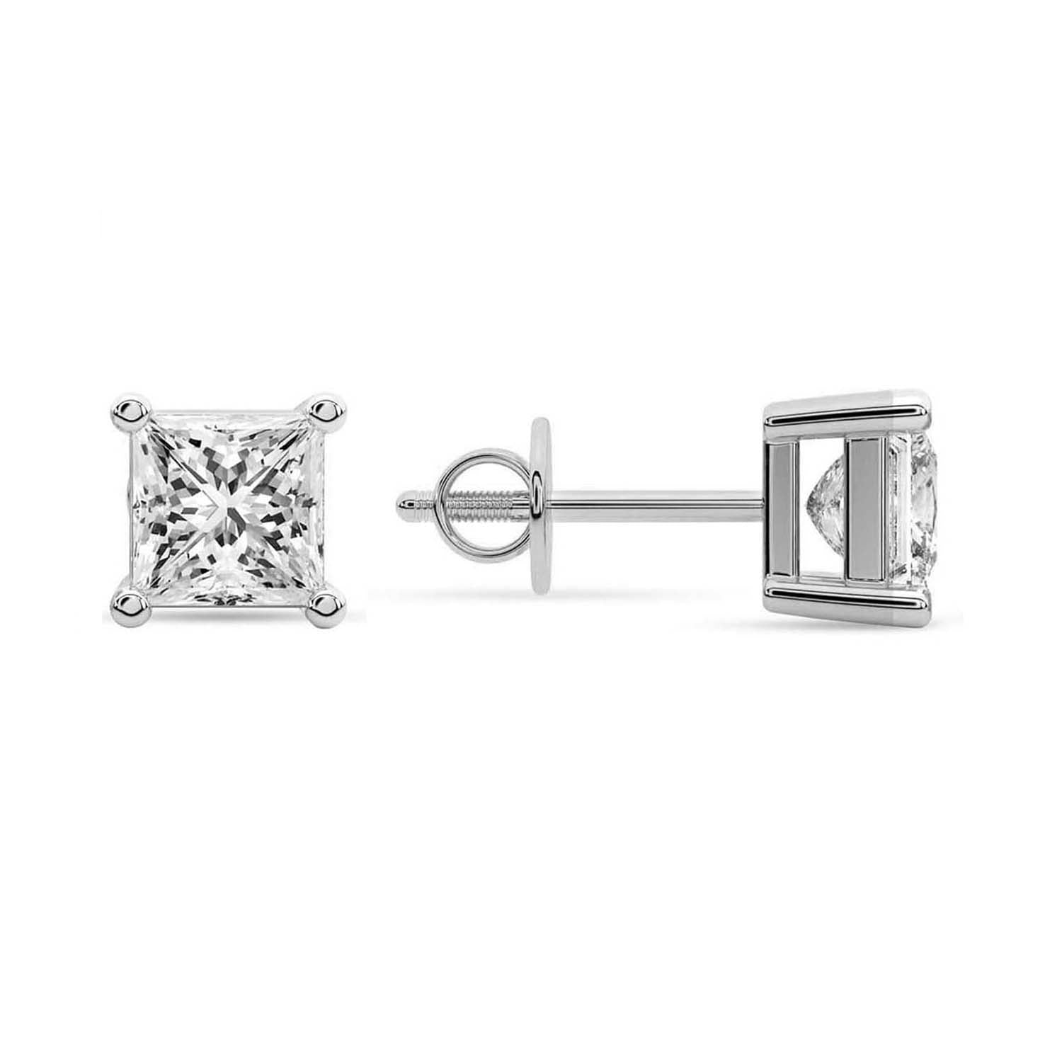 Princess Cut Lab Grown Diamond Stud Earrings in Platinum