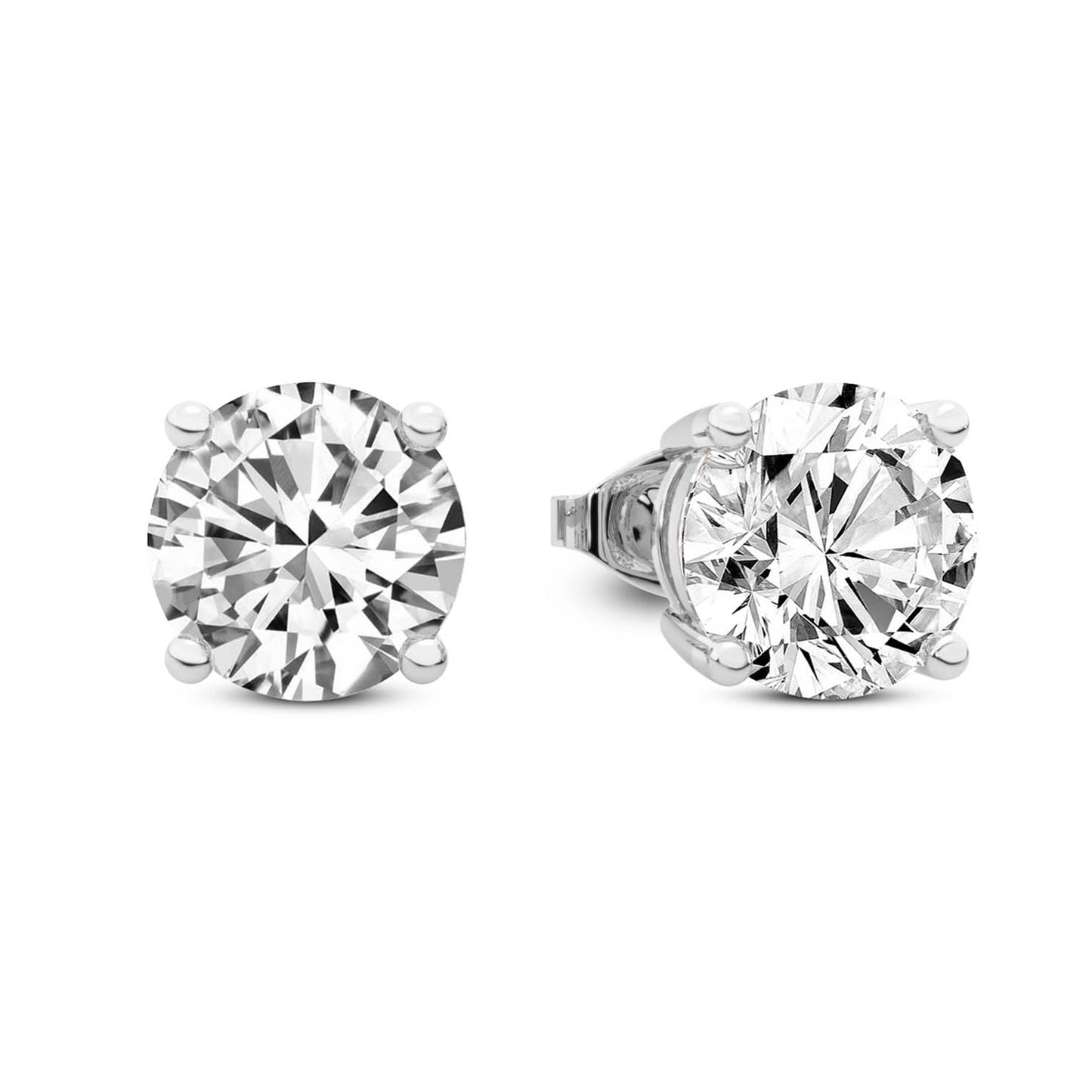 Round Cut Lab Grown Diamond Stud Earrings in Silver Four Prong Setting