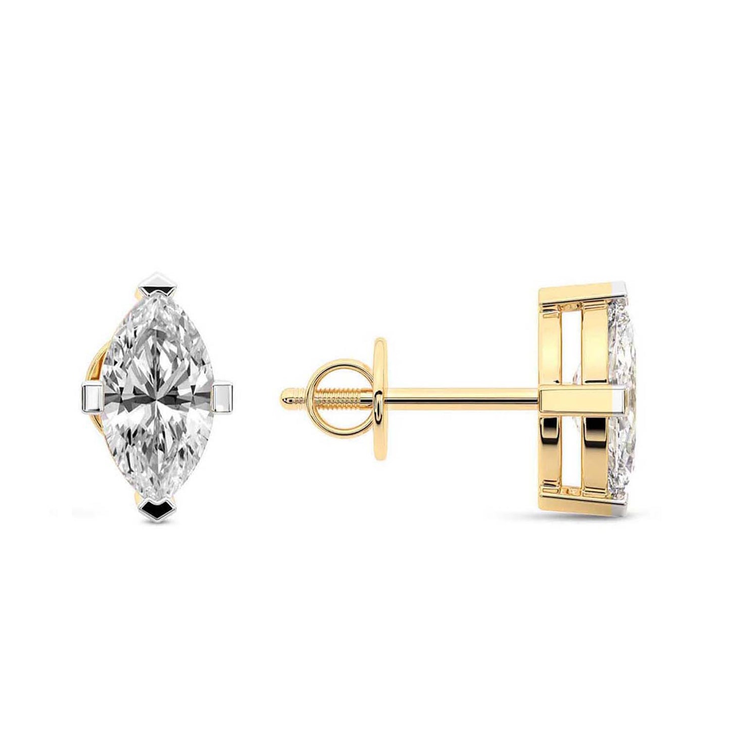 Marquise Cut Lab Grown Diamond Stud Earrings in Yellow Gold
