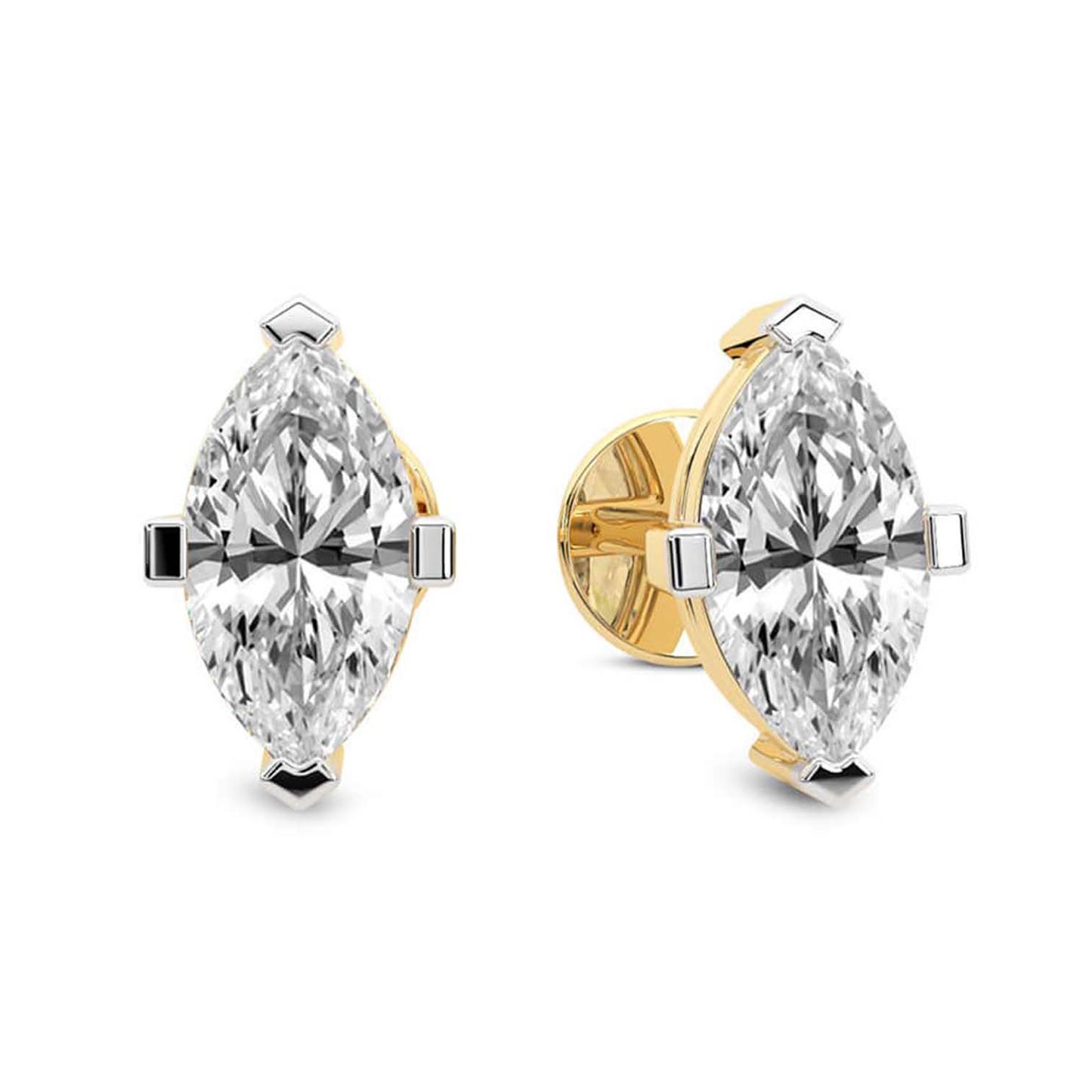 Marquise Cut Lab Grown Diamond Stud Earrings in Yellow Gold