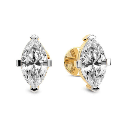 Marquise Cut Lab Grown Diamond Stud Earrings in Yellow Gold