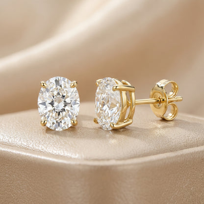 Oval Cut Lab Grown Diamond Stud Earrings in Yellow Gold