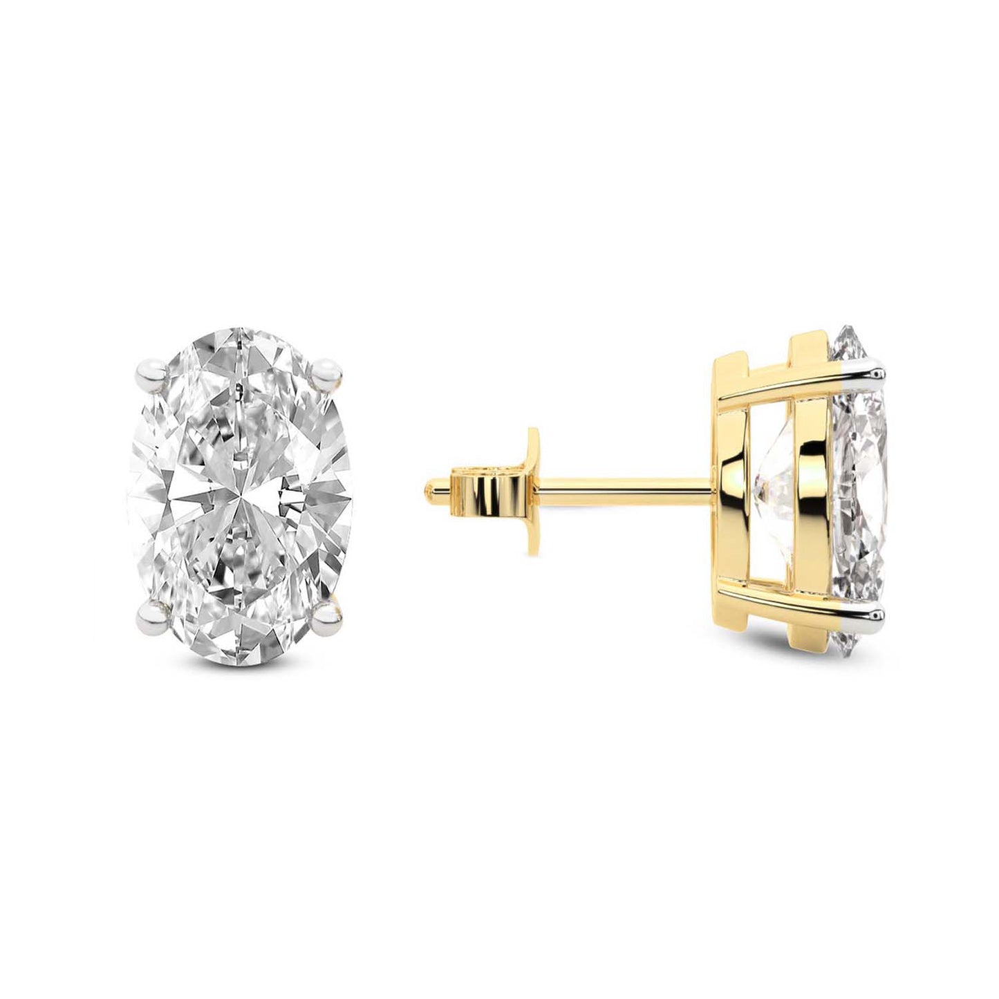 Oval Cut Lab Grown Diamond Stud Earrings in Yellow Gold