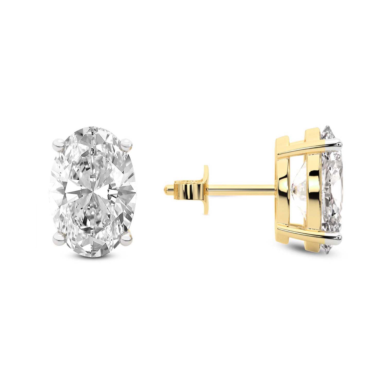 Oval Cut Lab Grown Diamond Stud Earrings in Yellow Gold
