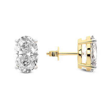 Oval Cut Lab Grown Diamond Stud Earrings in Yellow Gold