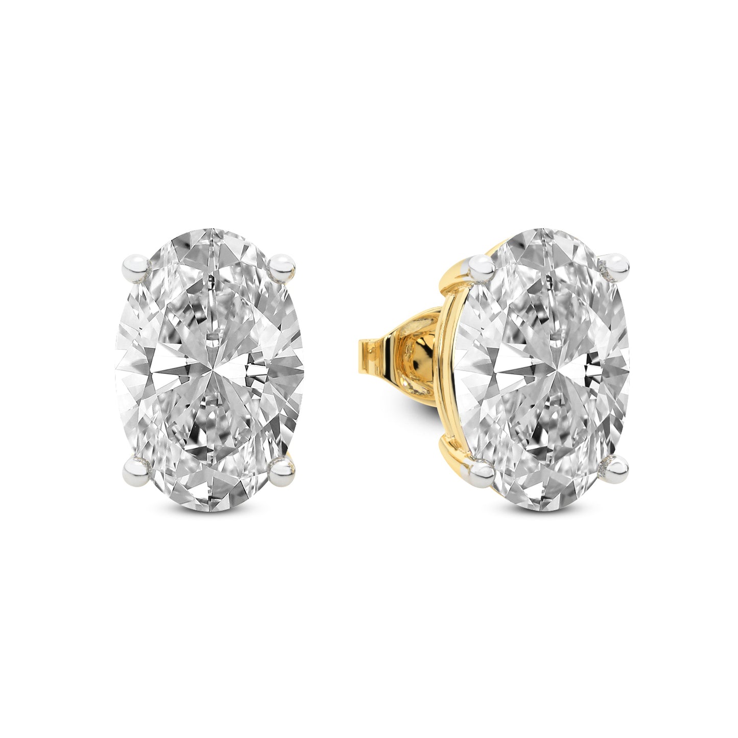Oval Cut Lab Grown Diamond Stud Earrings in Yellow Gold