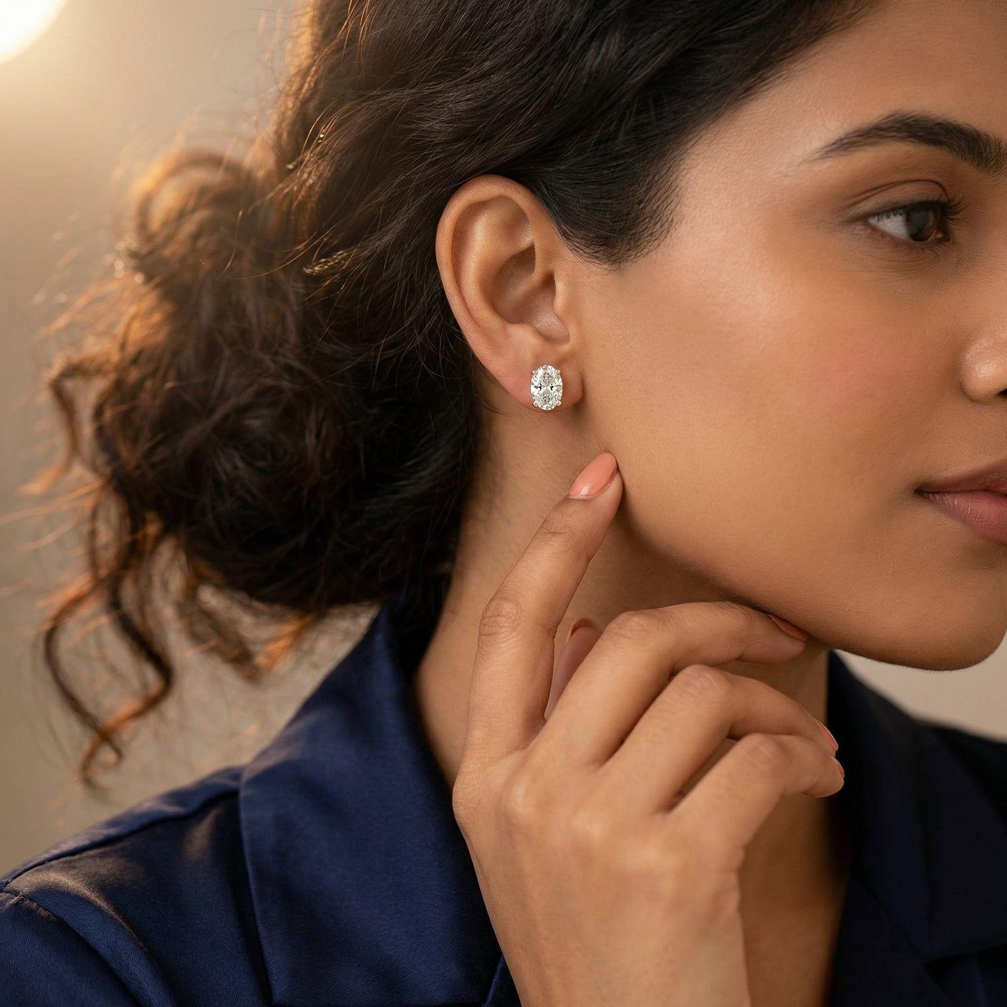 Oval Cut Lab Grown Diamond Stud Earrings in Yellow Gold