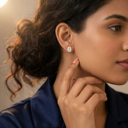 Oval Cut Lab Grown Diamond Stud Earrings in Yellow Gold