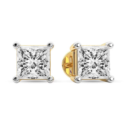 Princess Cut Lab Grown Diamond Stud Earrings in Yellow Gold