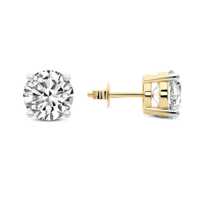 Round Cut Lab Grown Diamond Stud Earrings in Yellow Gold Classic Setting