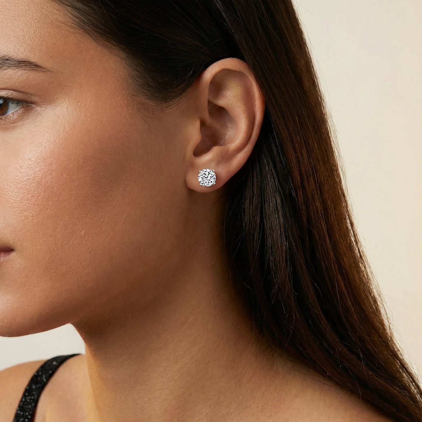 Round Cut Lab Grown Diamond Stud Earrings in Yellow Gold Classic Setting