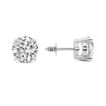 Four Prong Round Diamond Stud Earrings in White Gold - Left