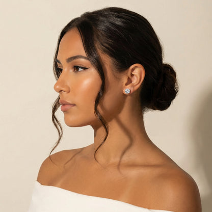 Four Prong Round Diamond Stud Earrings in White Gold - On Hand