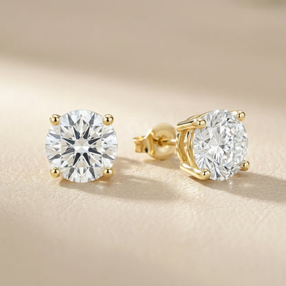 Four Prong Round Diamond Stud Earrings in Yellow Gold