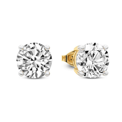 Four Prong Round Diamond Stud Earrings in Yellow Gold - Right