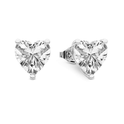 Three Prong Heart Diamond Stud Earrings in White Gold - Right