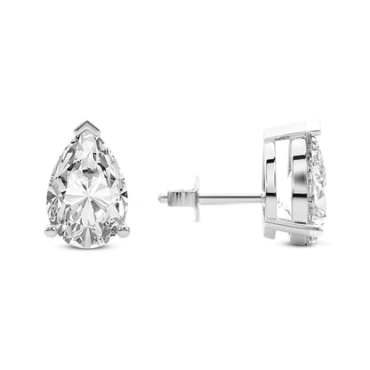 Three Prong Pear Diamond Stud Earrings in Silver - Left