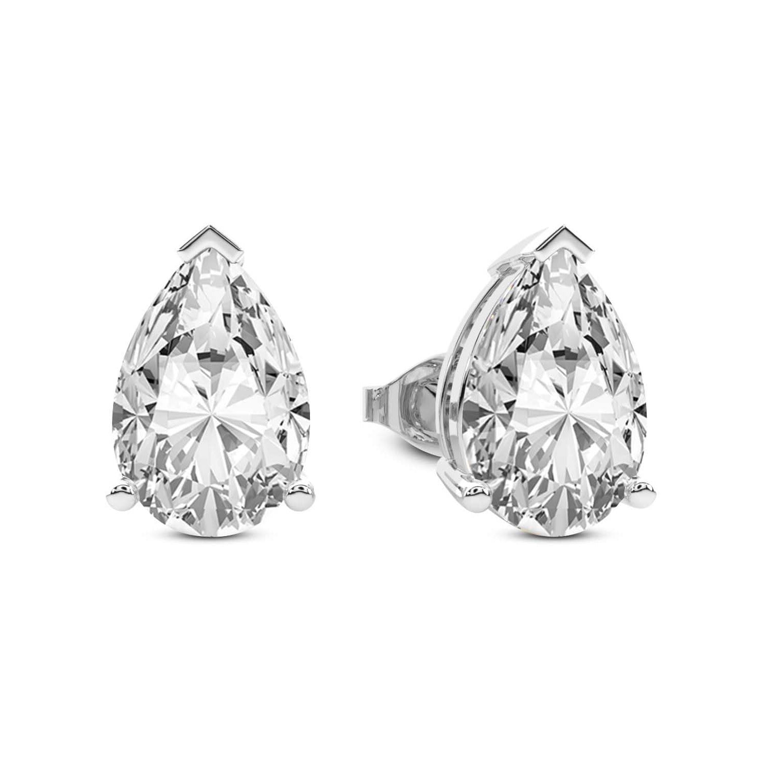 Three Prong Pear Diamond Stud Earrings in Platinum - Right