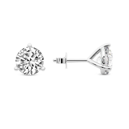 Three Prong Martini Round Diamond Stud Earrings in Platinum - Left