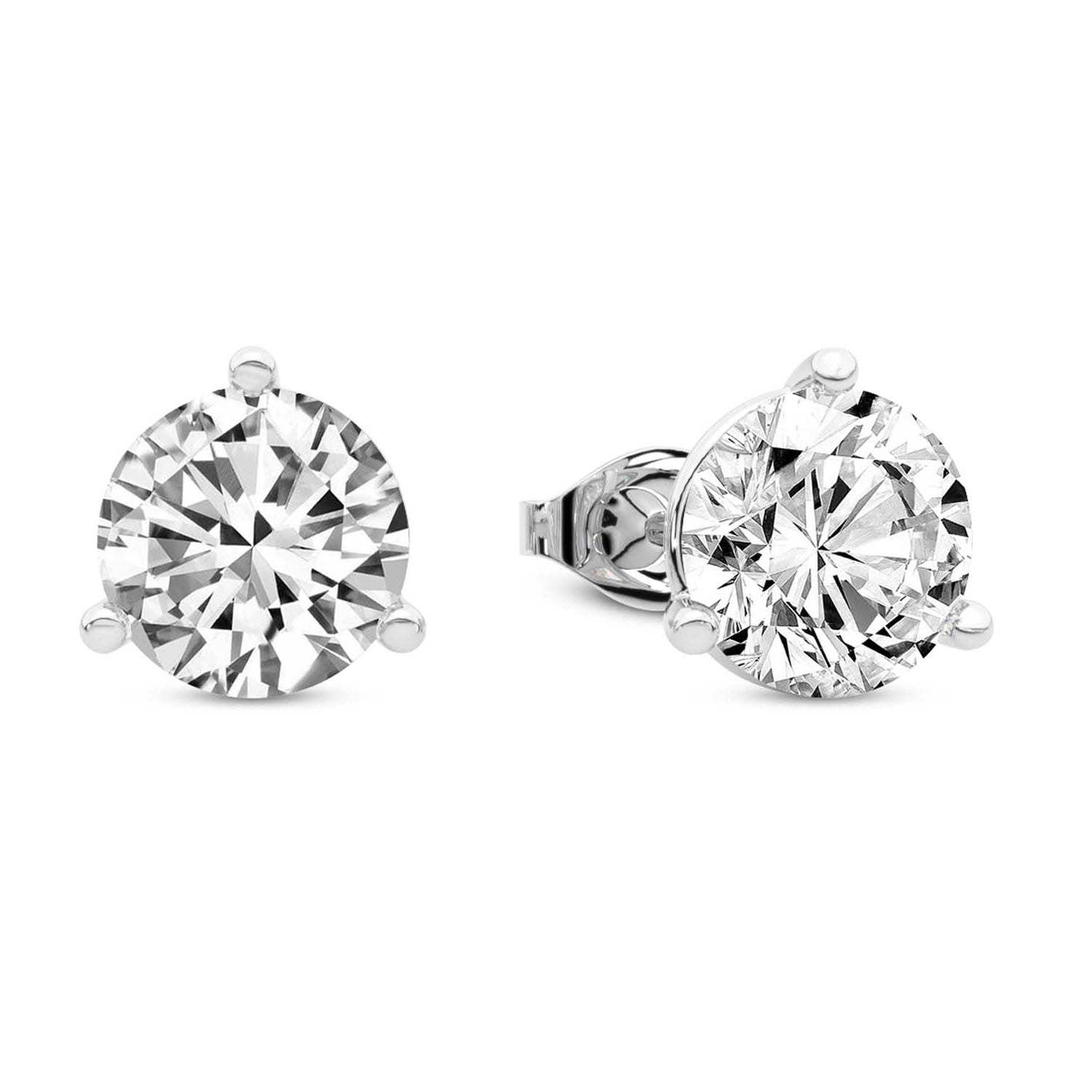 Three Prong Martini Round Diamond Stud Earrings in Silver - Right