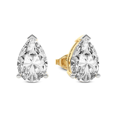 Three Prong Pear Diamond Stud Earrings in Yellow Gold - Right