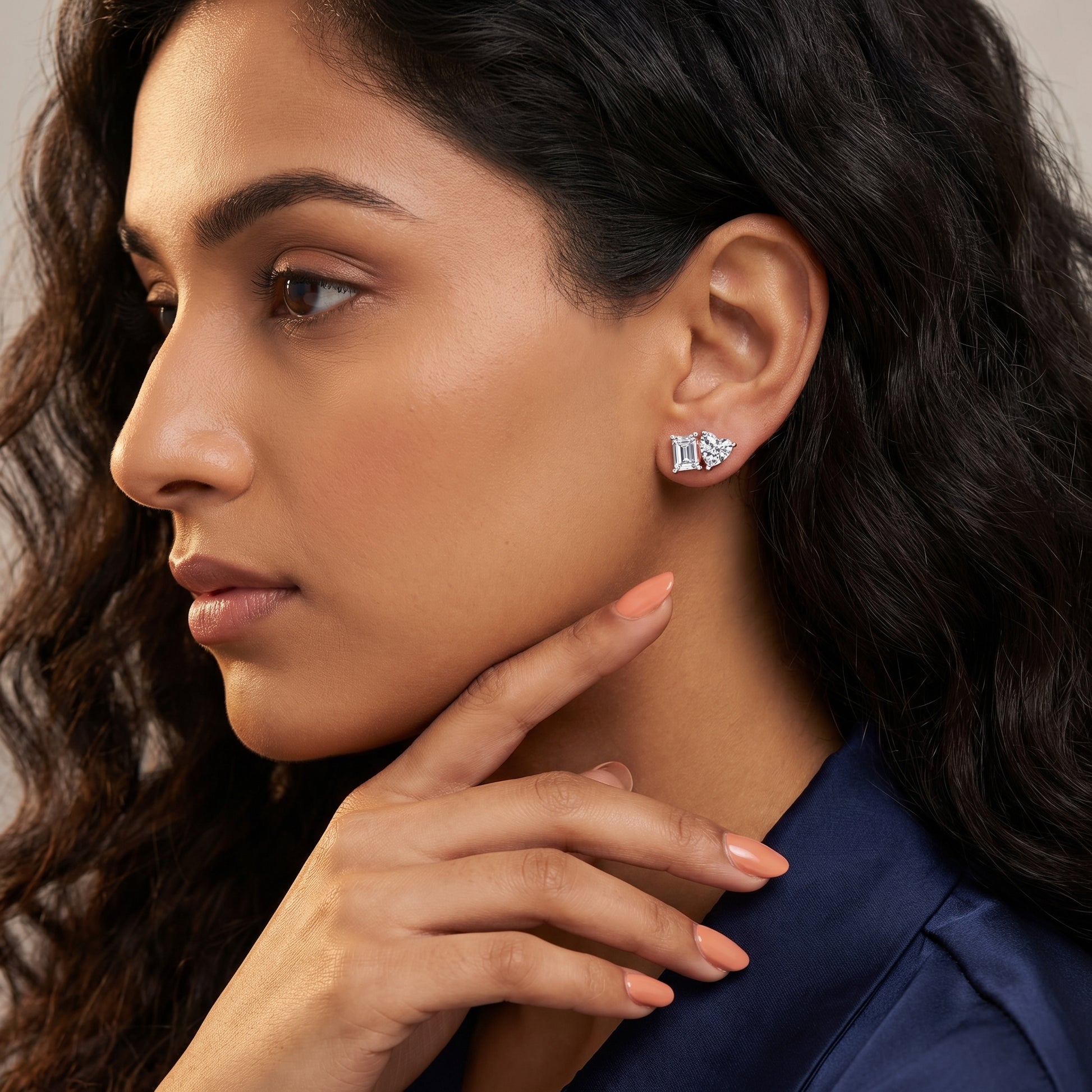 Emerald Heart Cut Lab Grown Diamond Toi Et Moi Stud Earrings in Rose Gold