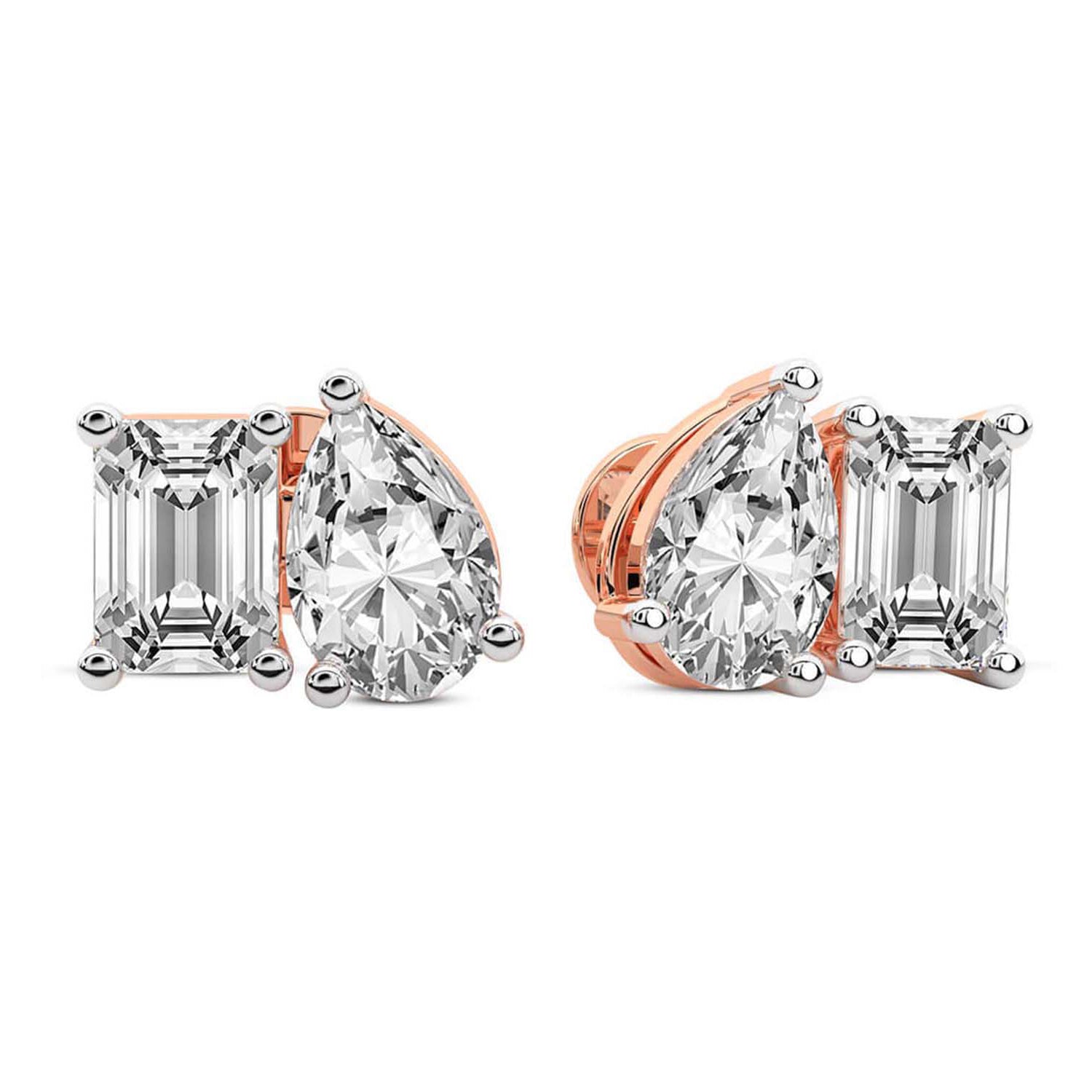 Emerald Pear Cut Lab Grown Diamond Toi Et Moi Earrings in Rose Gold