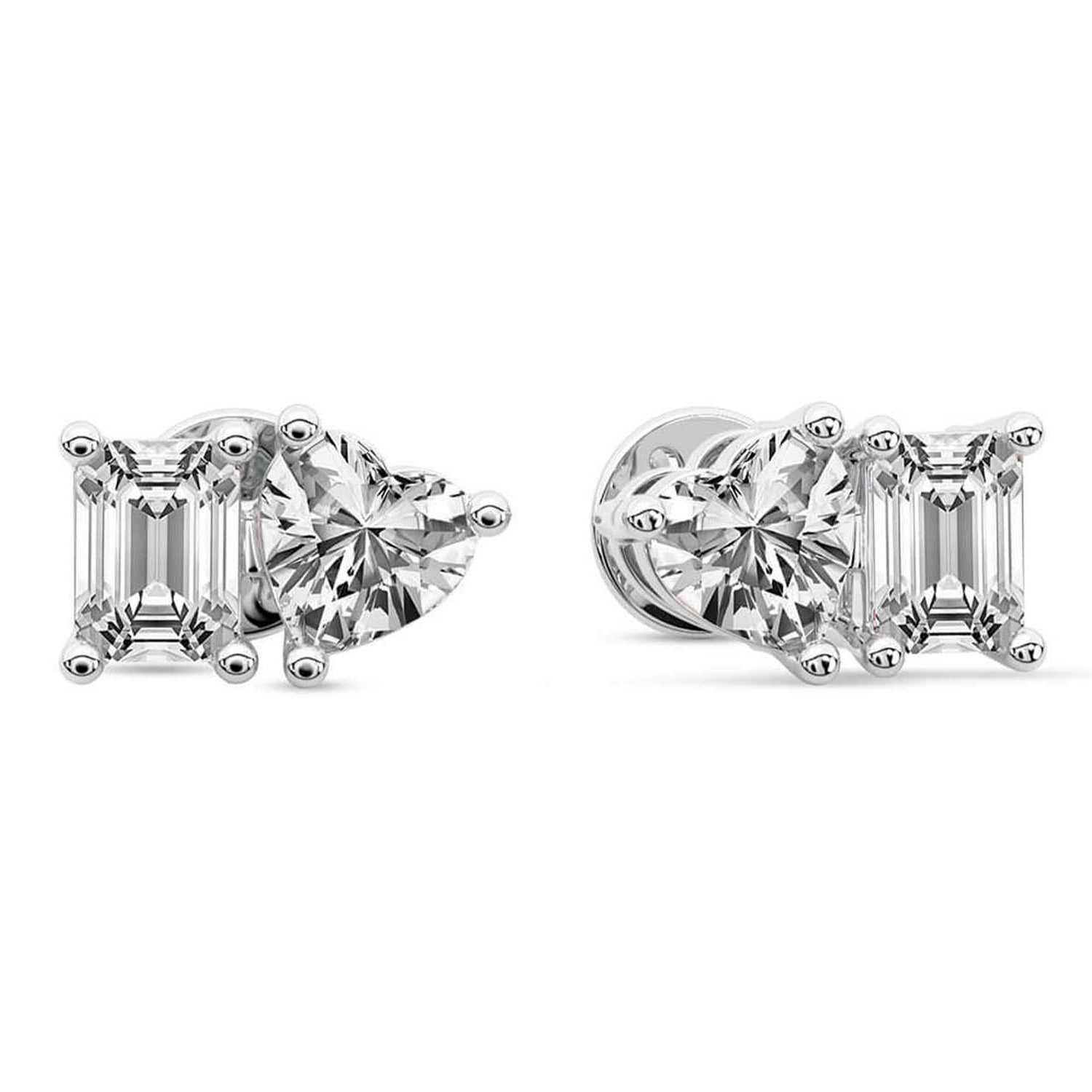Emerald Heart Cut Lab Grown Diamond Toi Et Moi Stud Earrings in White Gold