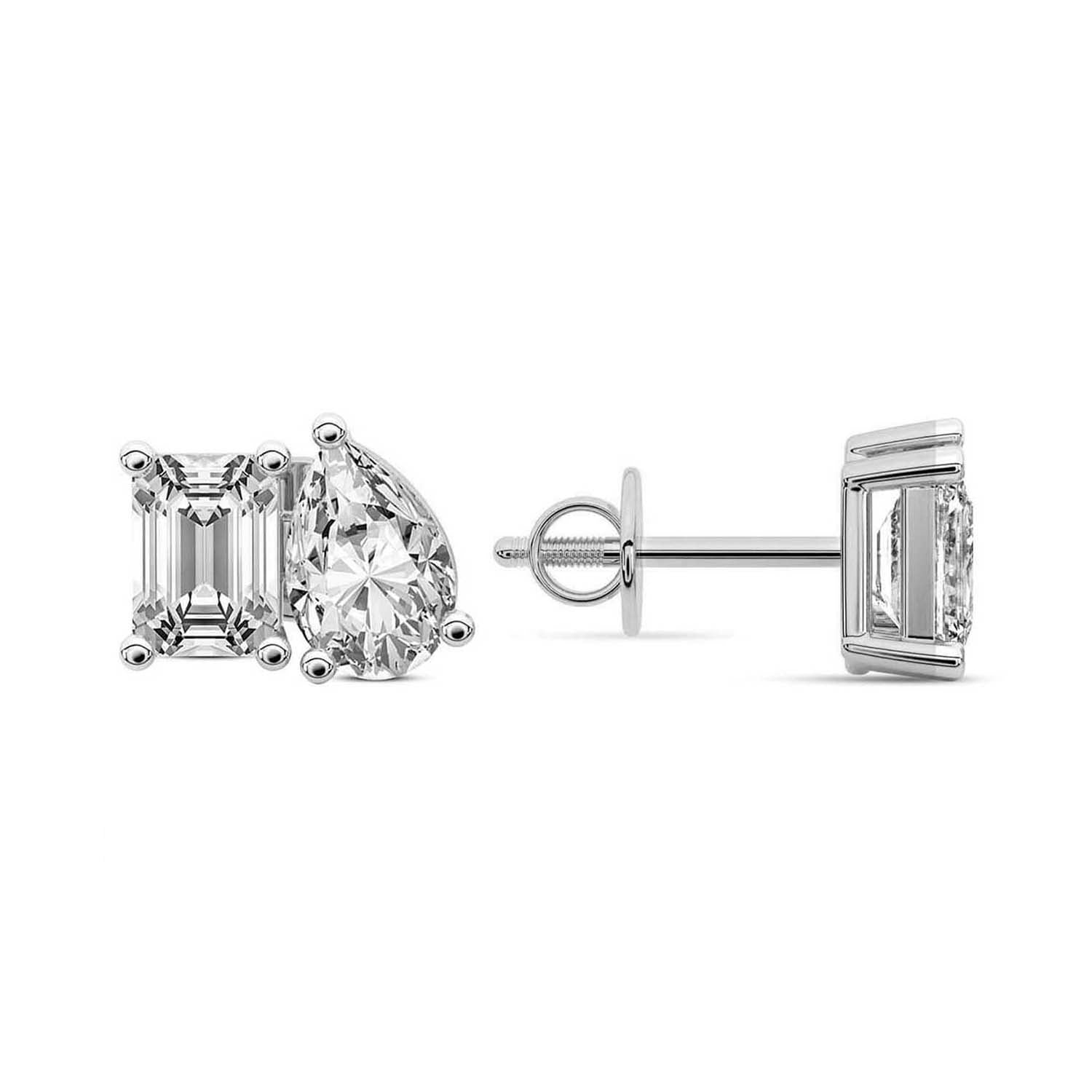 Emerald Pear Cut Lab Grown Diamond Toi Et Moi Earrings in Platinum