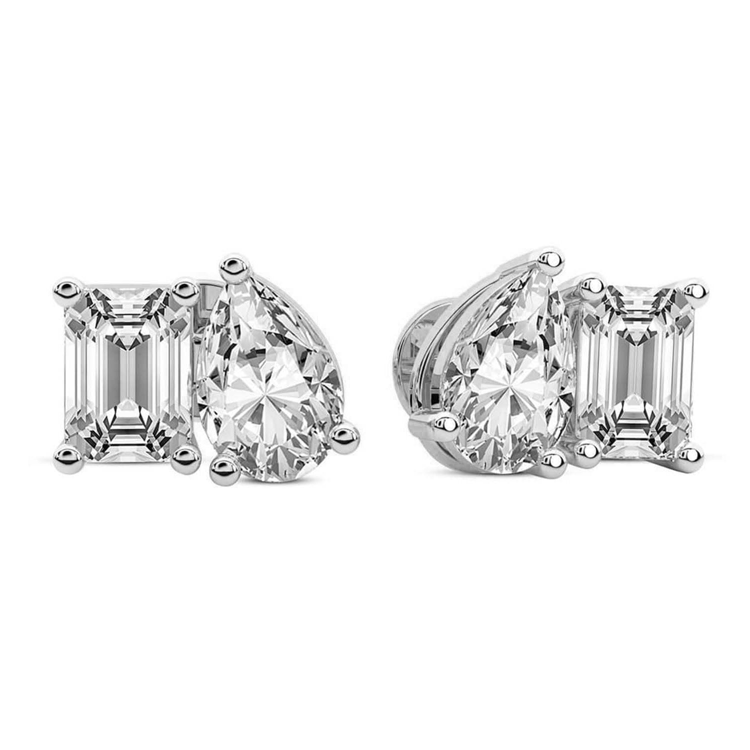 Emerald Pear Cut Lab Grown Diamond Toi Et Moi Earrings in White Gold