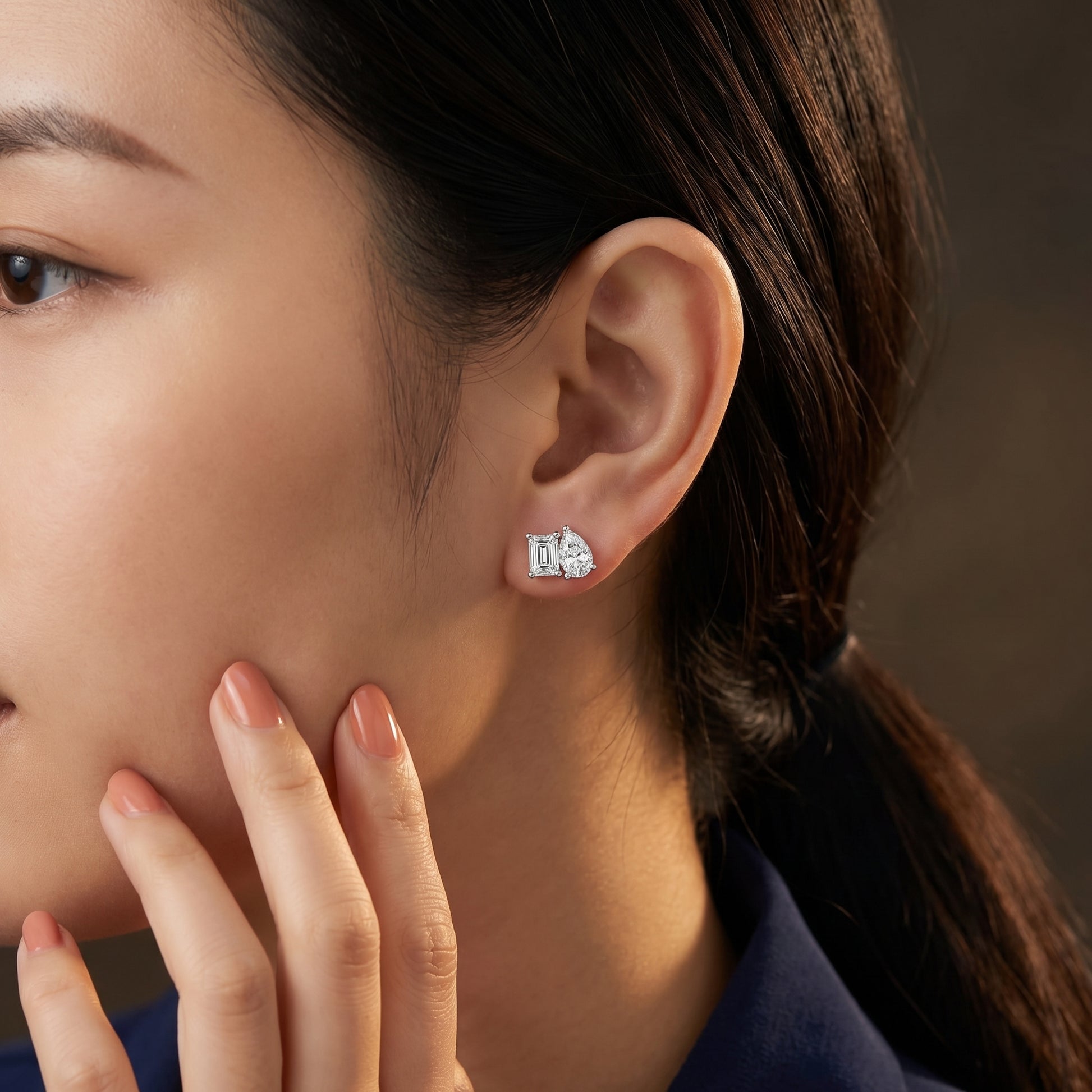 Emerald Pear Cut Lab Grown Diamond Toi Et Moi Earrings in White Gold