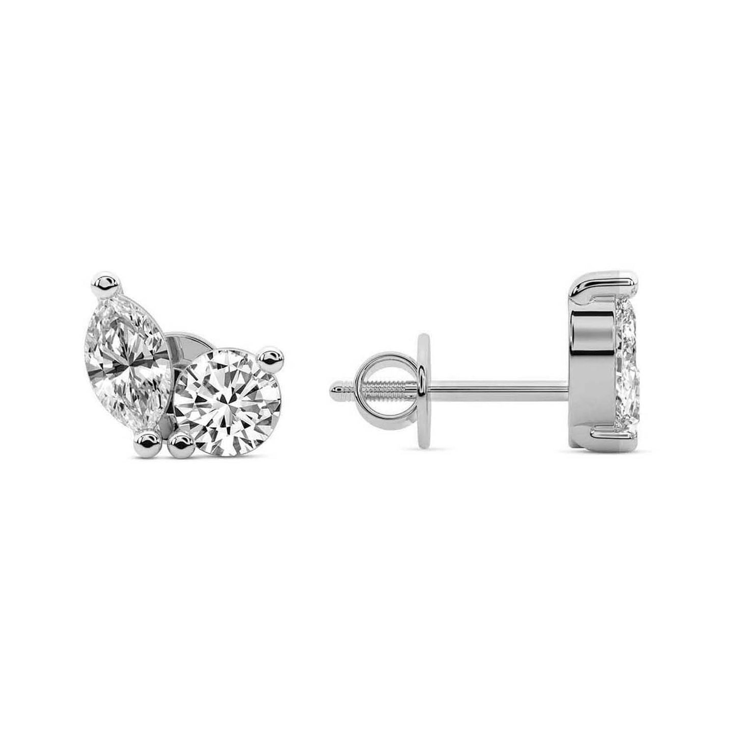 Marquise Round Cut Lab Grown Diamond Stud Earrings in Platinum